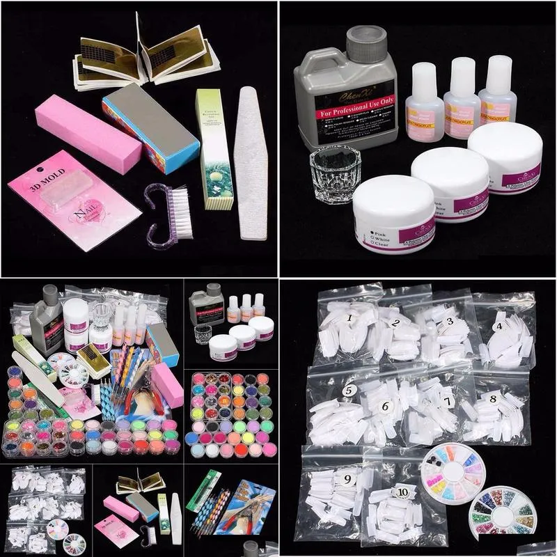 Professional 42 Acrylic Nail Art Tips Powder Liquid Brush Glitter Clipper Primer File Set Brush Tools New Nail Art Decoration