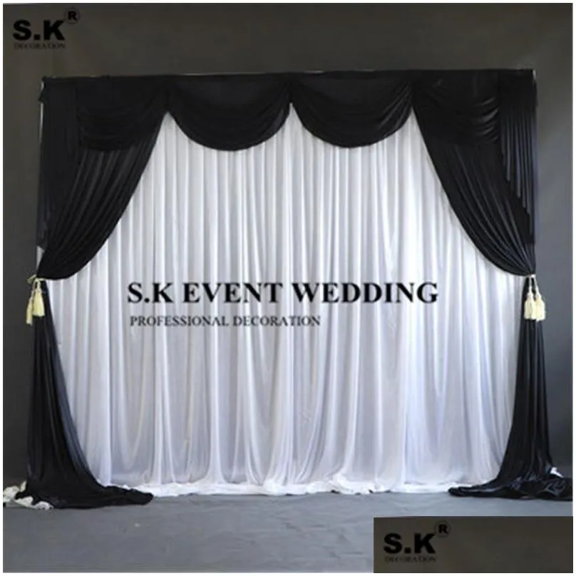 party decoration 3x3m black white ice silk wedding backdrop curtain with swag drapery stage background po booth event