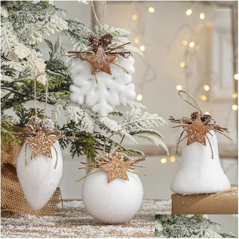 party decoration christmas balls snowflake water drop bell tree hanging pendants foam white ornaments ball for home 2022