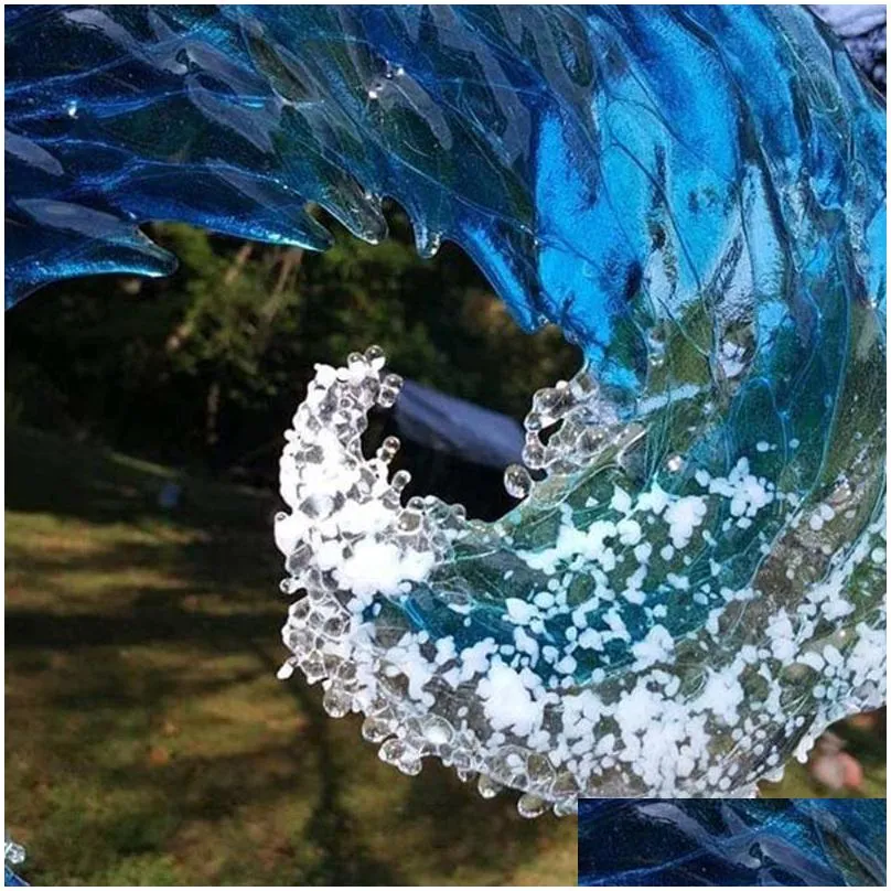 novelty items ocean wave fused glass sculpture gradient blue ornament decoration waves shape resin art crafts for home decor