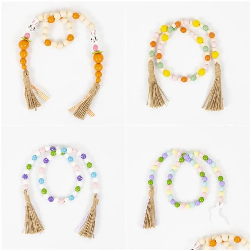 easter wood bead party favors garland with tassels 5 patterns farmhouse rustic natural wooden beads string spring