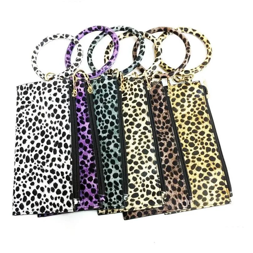 ups fashion leopard print pu leather womens mobile phone bag tassel pendant bracelet key chain bracelet wrist bag
