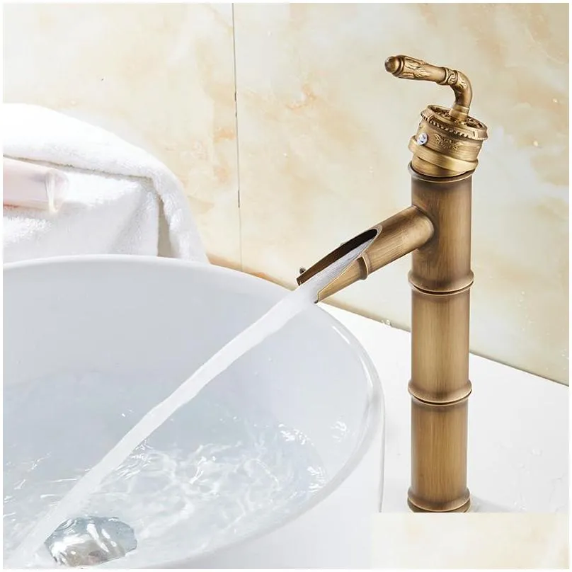bathroom sink faucets brass faucet bamboo waterfall and cold mixer taps retro single handle antique deck mounted