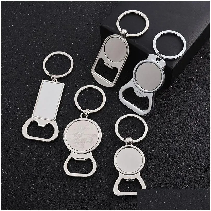 sublimation blank beer bottle opener party favor keychain metal heat transfer corkscrew key ring household kitchen tool dhs