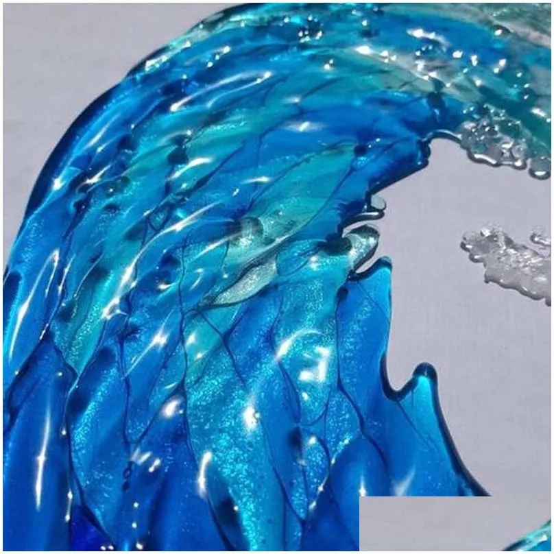 novelty items ocean wave fused glass sculpture gradient blue ornament decoration waves shape resin art crafts for home decor