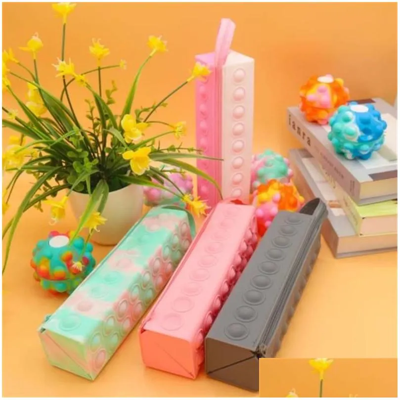 2022 fidget toys silicone stationery party favor box bubble music cosmetic bag decompression toy storage learning pen bag