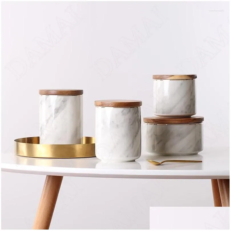 storage bottles ceramic jars with lid golden stroke candy jar european marble texture cereal dispenser cosmetic container home
