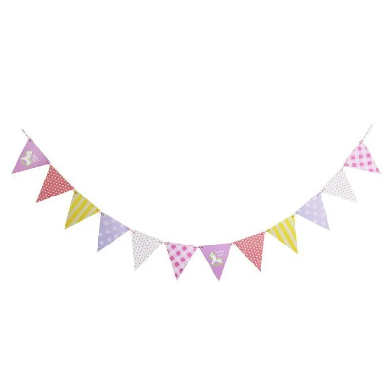 party decoration 1 set diy paper flags garland floral bunting banners kids birthday/wedding decorations triangular banner decor