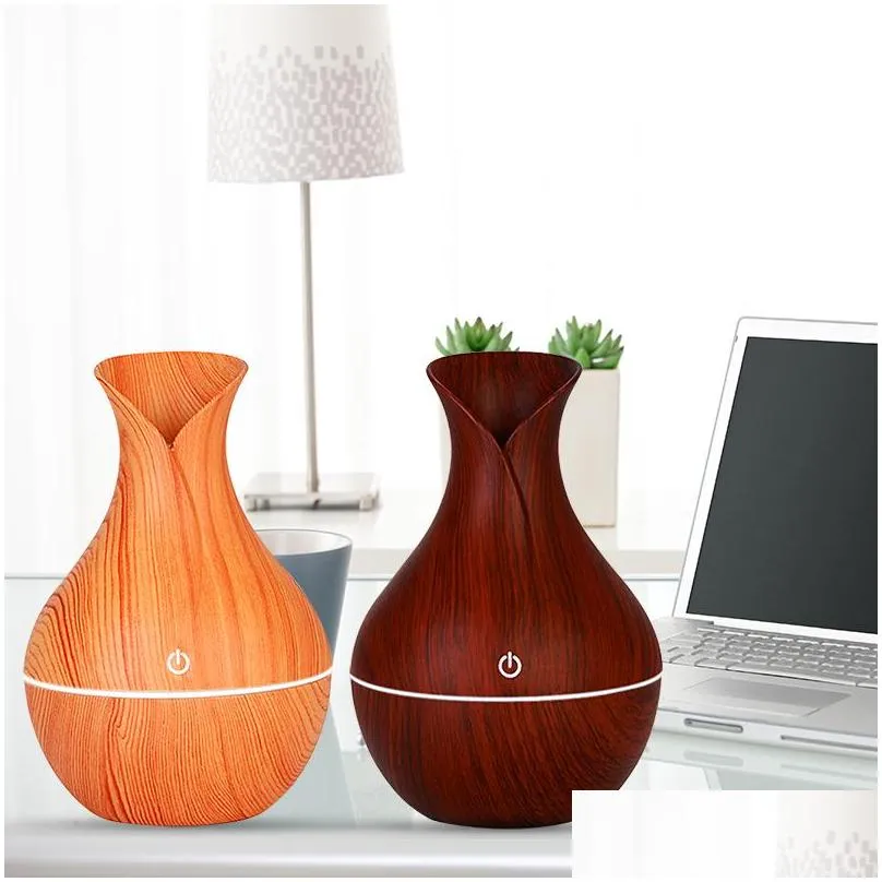 Essential humidifier aroma oil diffuser Wood Grain ultrasonic wood air humidifier USB cool mini mist maker LED lights for home office