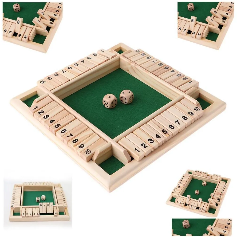 shut the box dice board game 4 sided 10 number wooden flaps dices game set for 4 people pub bar party