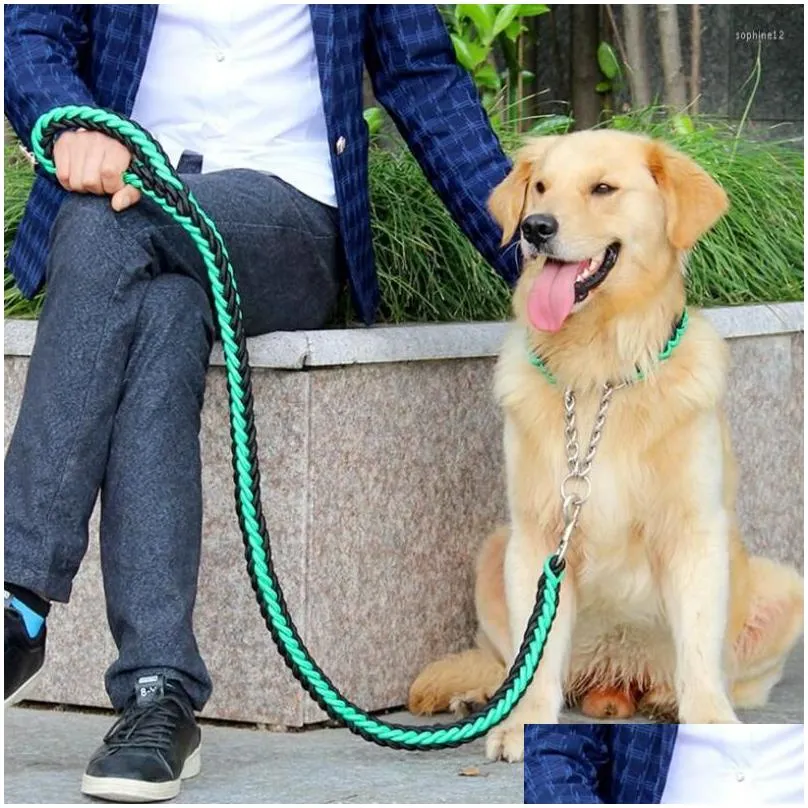 dog collars double strand rope national color mix large leashes adjust collar metal buckle pet 1.2m length traction suit big dogs