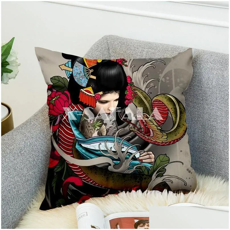 pillow case samurai tattoo art 3d print cover sofa bed home decor pillowcase bedroom cushion for car couch1