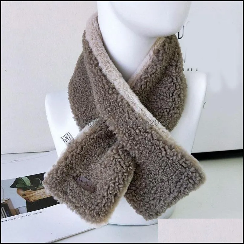 scarves women winter plush scarf neck warmer warm collar neckerchief cross solid color faux fur cashmere foulard echarpe