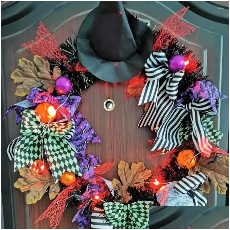 decorative flowers 14inch halloween hanging ornaments lightweight witch hat wreath sturdy festive atmosphere for home holiday party