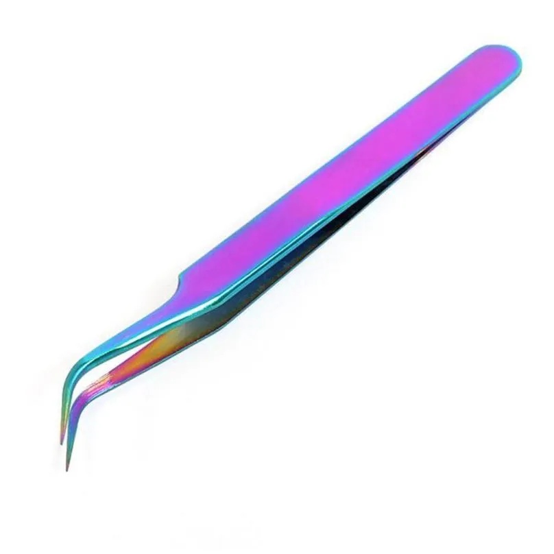 eyelash curler 1pc stainless steel straight curved eye lashes tweezers rainbow colored false fake extension nippers pointed clip tool