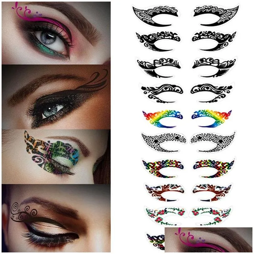 10 pairs Temporary Eye Tattoo Stickers Waterproof DIY Flash Disposable Eyeshadow Eyeliner Face Sticker Halloween Makeup Tool