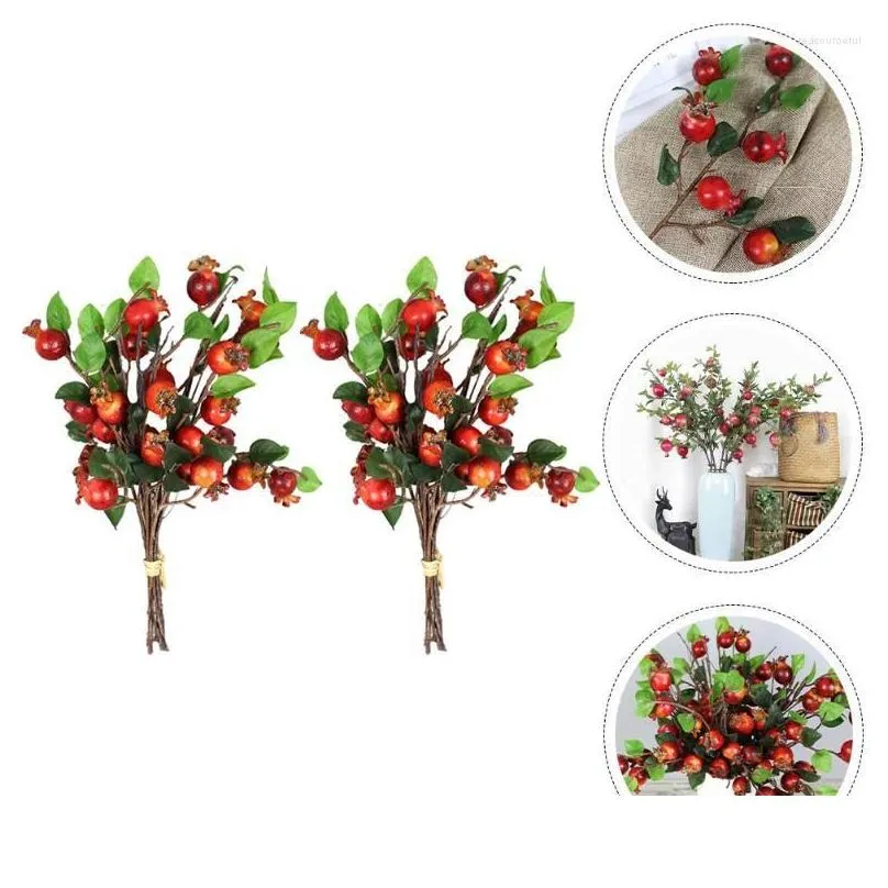 party decoration 2pcs artificial pomegranate branches lifelike tree diy decor christmas home table wreath