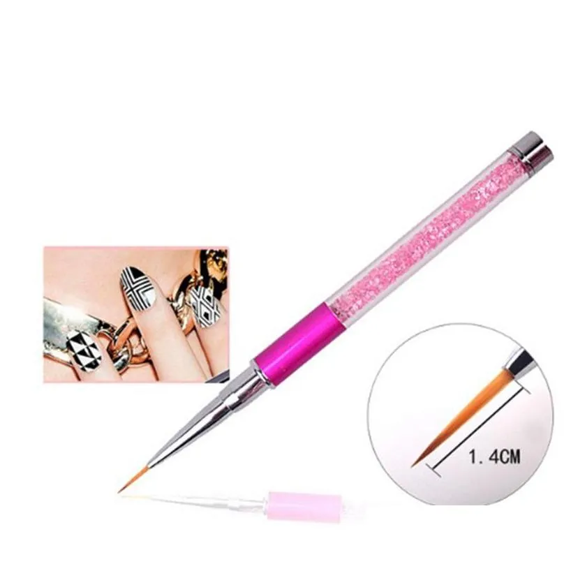 Wholesale Nail AMetal Acrylic Handle Pen Rhinestone Diamond Carving Powder Gel Liquid Salon Liner Nail Brush Hot Sale