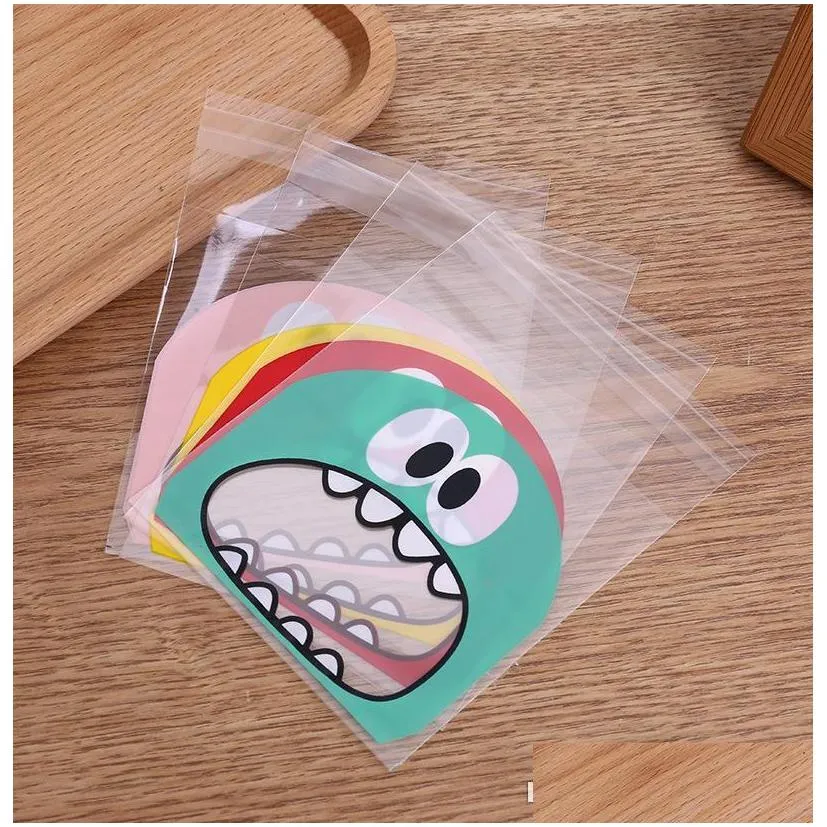 2019 100pcs cute big teech mouth monster plastic bag wedding birthday cookie candy gift packaging bags opp self adhesive party favors