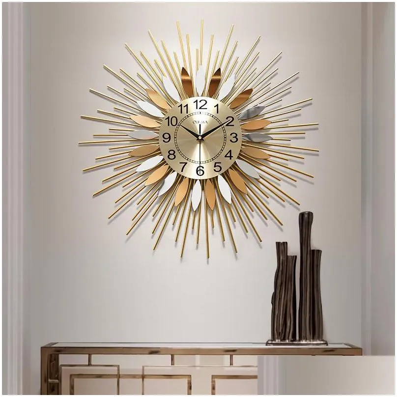 big luxury wall clock modern design silent metal creative large wall clock gold minimalist living room klok home decor1