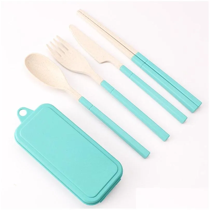 creative wheat straw folding cutlery set removable knife fork spoon chopsticks portable picnic tool