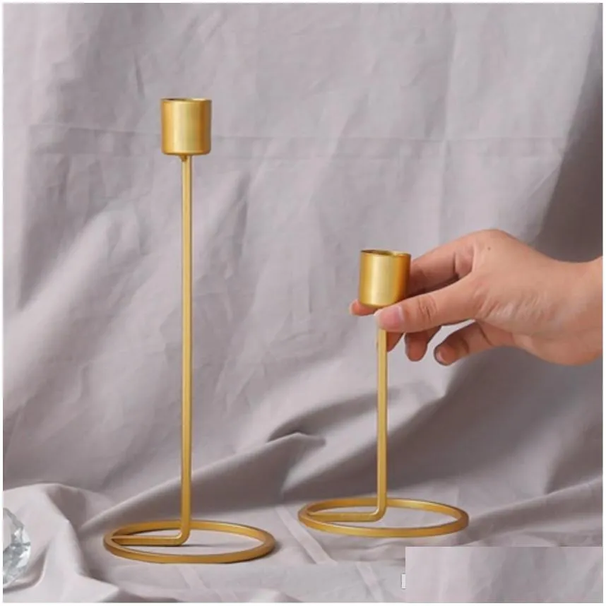 nordic style candle holder gold single head iron 3d geometric candlestick romantic table decor creative home wedding decoration
