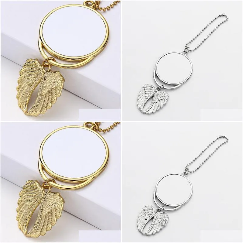 sublimation foreign trade heat transfer blank circular pendant european and american circular angel wings auto accessories pendant ups