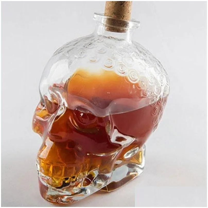 crystal water bottle skull decanter liquid glass bottle with wooden cork skull glass for beer wine whiskey scotch vodka bar tool