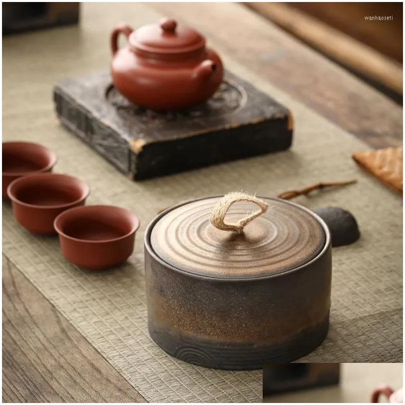 storage bottles japanese style retro ceramic tank household moisture proof sealed tea jar food container