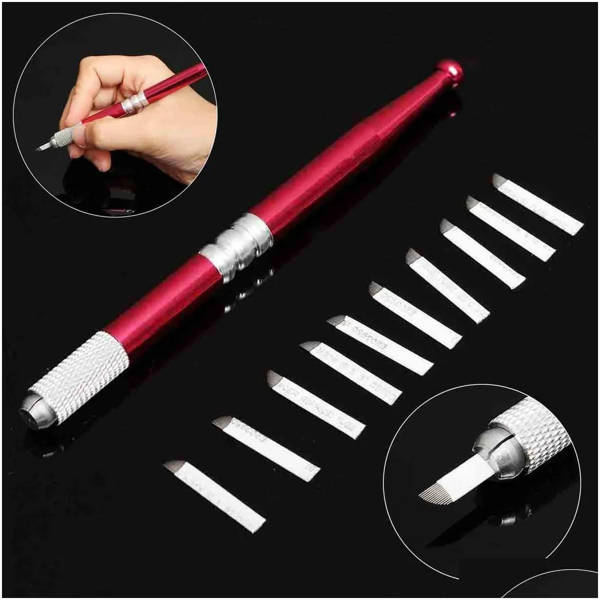 Wholesale1pcs Embroidery Eyebrow Tattoo Manual Pen add 10pcs 7 Needle Eyebrow Microblading New Professional Tattoo Eyebrow Supply Kit