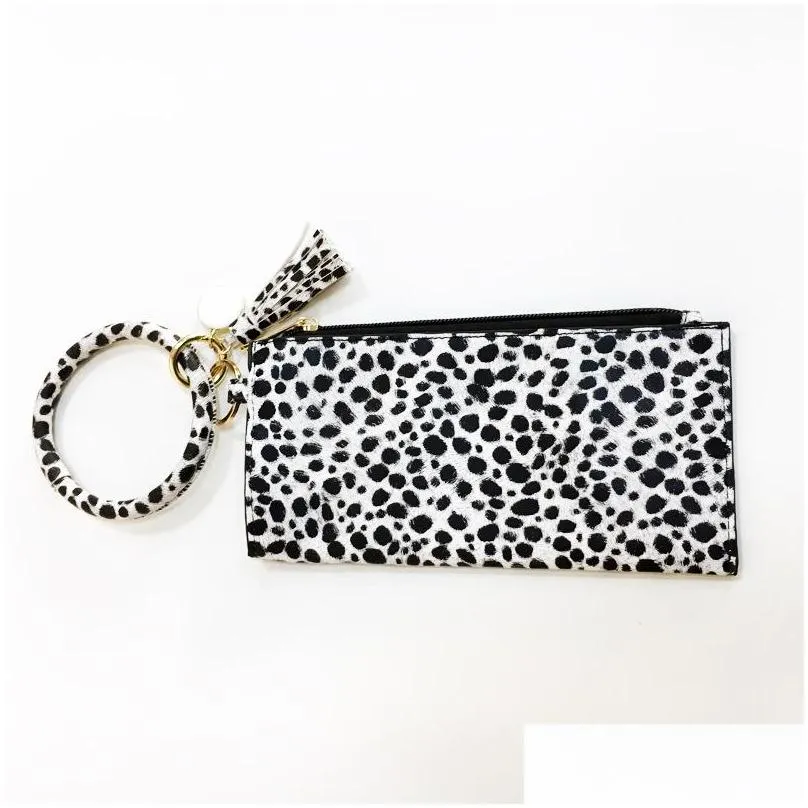 ups fashion leopard print pu leather womens mobile phone bag tassel pendant bracelet key chain bracelet wrist bag