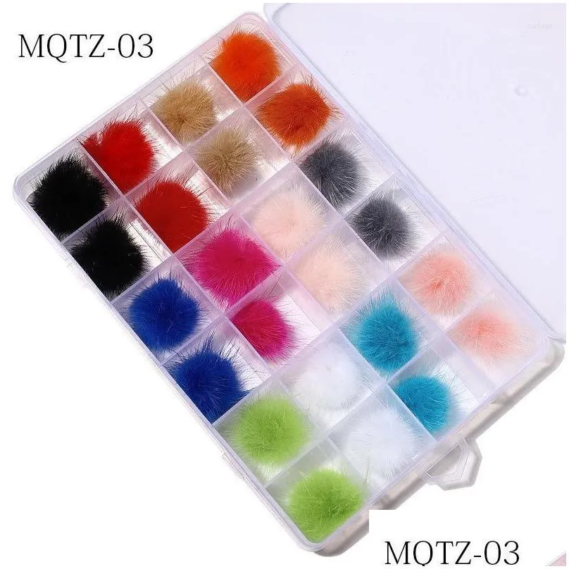 Nail Art Decorations 24pcs/box Kawaii Charm Magnetic Puffy Detachable Pom Poms Kit Nails Design Manicure DIY Accessories Winter Style