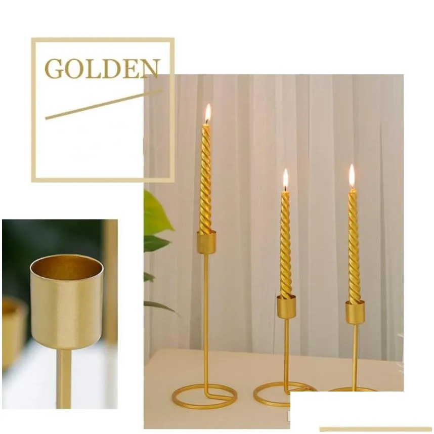 nordic style candle holder gold single head iron 3d geometric candlestick romantic table decor creative home wedding decoration