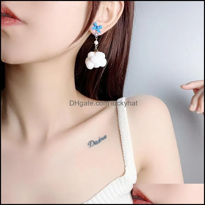 asymmetry design plush cloud star drop charm earrings for women fashion ear ring jewelry vintage unique clip party earring stud