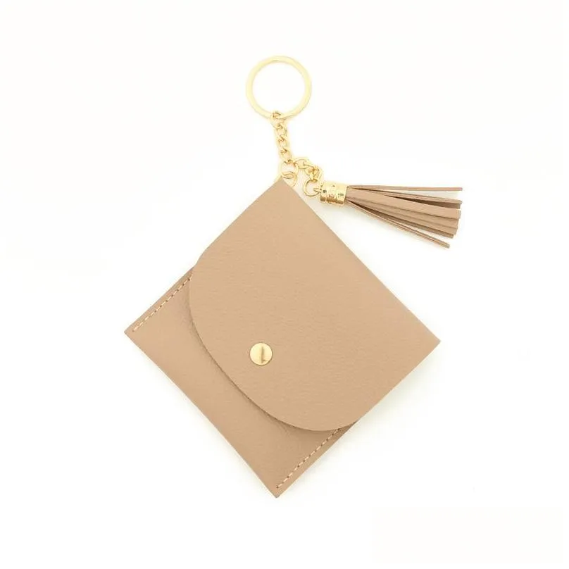 fedex solid color card bag key chain wallet leather tassel multi card position zero wallet pu leather card cover for crossborder