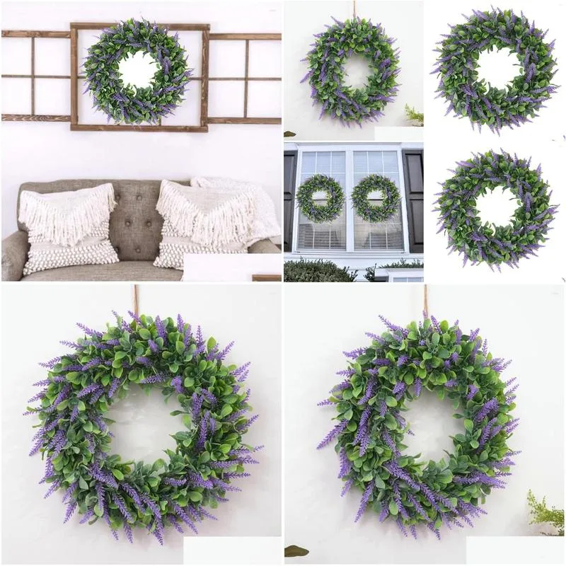 decorative flowers artificial lavender wreath handcrafted flower garland fake decoration home wedding door wall floral decor