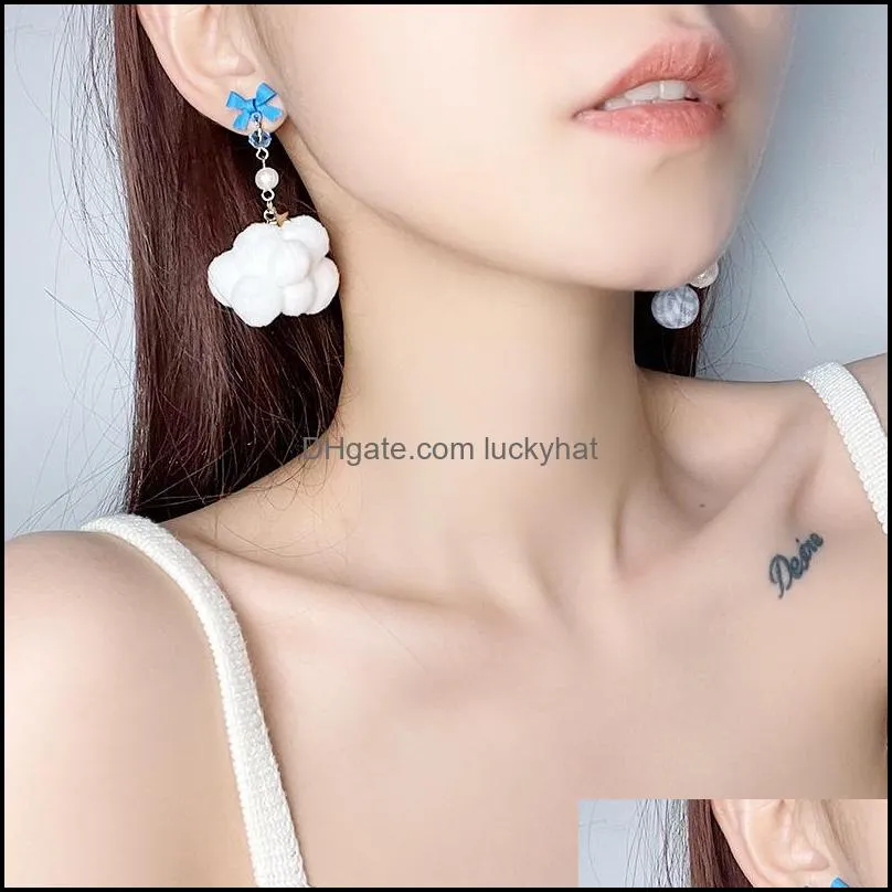 asymmetry design plush cloud star drop charm earrings for women fashion ear ring jewelry vintage unique clip party earring stud