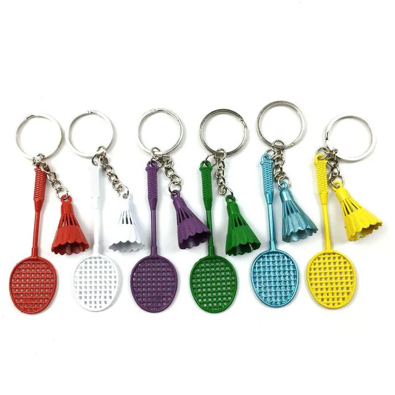 ups creative color badminton key chain pendant simulation alloy badminton racket pendant activity gifts small gifts
