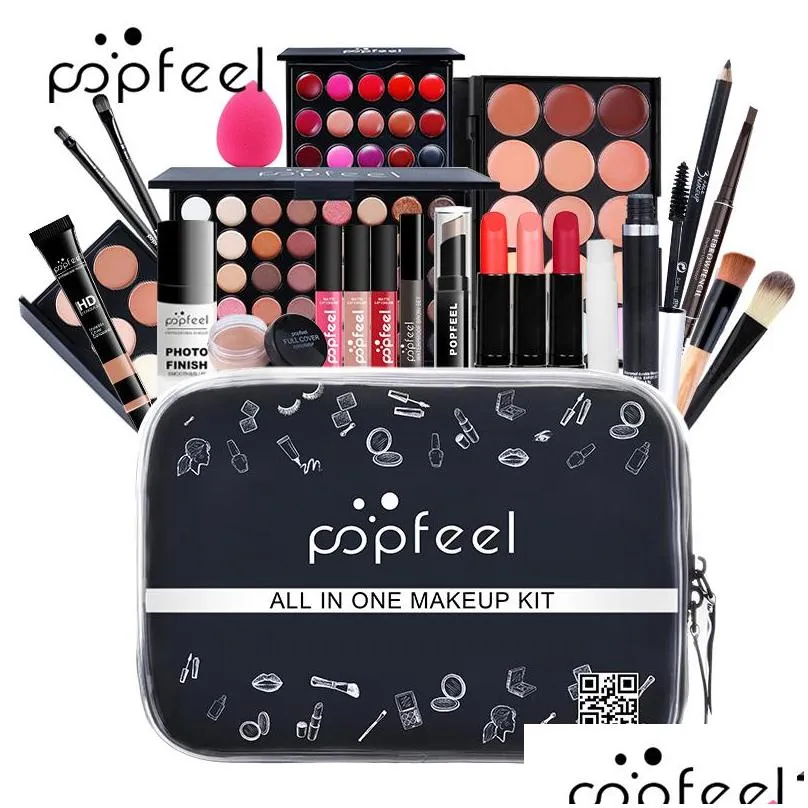 POPFEEL ALL IN ONE makeup kit eyeshadow lip gloss lipstick makeup brushes eyebrow concealerwith makeup bag