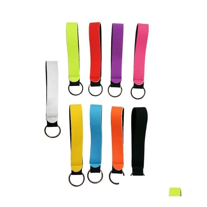 solid color neoprene wristlet keychains lanyard strap band split ring key chain holder key hand wrist lanyard keychain for girls/women