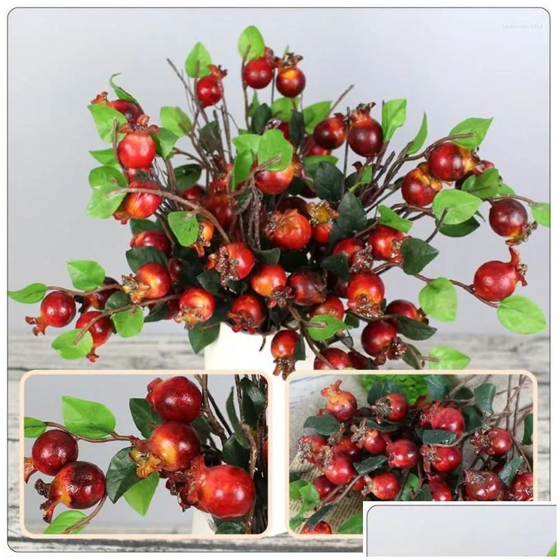 party decoration 2pcs artificial pomegranate branches lifelike tree diy decor christmas home table wreath