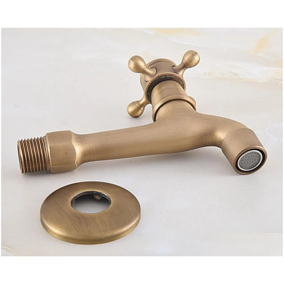bathroom sink faucets antique brass single cross handle wall mount mop pool faucet /garden water tap / laundry taps mav315