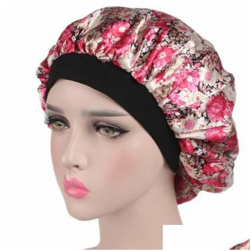 towel women satin solid sleeping hat soft silk night hair bonnet comfortable head cover wide elastic band loss