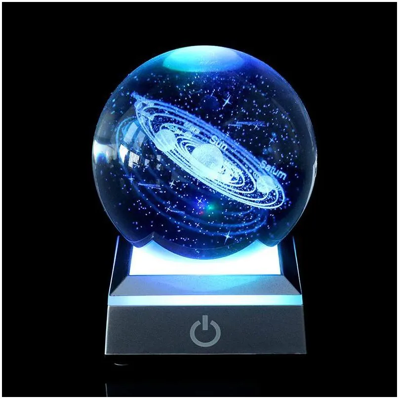 novelty items 60cm/80cm k9 crystal solar system planet globe 3d laser engraved sun ball with touch switch led light base astronomy