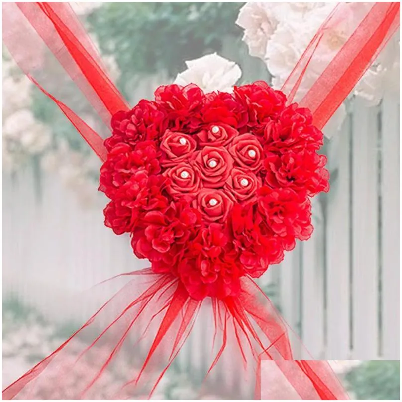 party decoration wedding car flower fake rose valentines day centerpiece heart shape home lightweight diy artificial silk