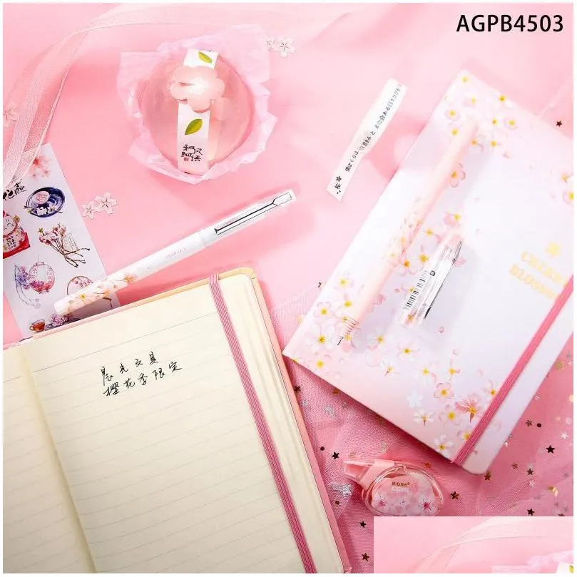 m g 0.5mm black gel pen full needle tip signing student stationary office teaching supplies pink cherry blossom pattern pens