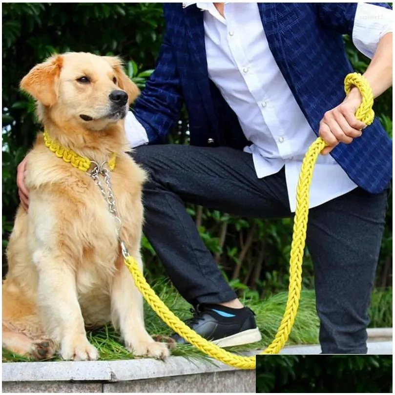 dog collars double strand rope national color mix large leashes adjust collar metal buckle pet 1.2m length traction suit big dogs