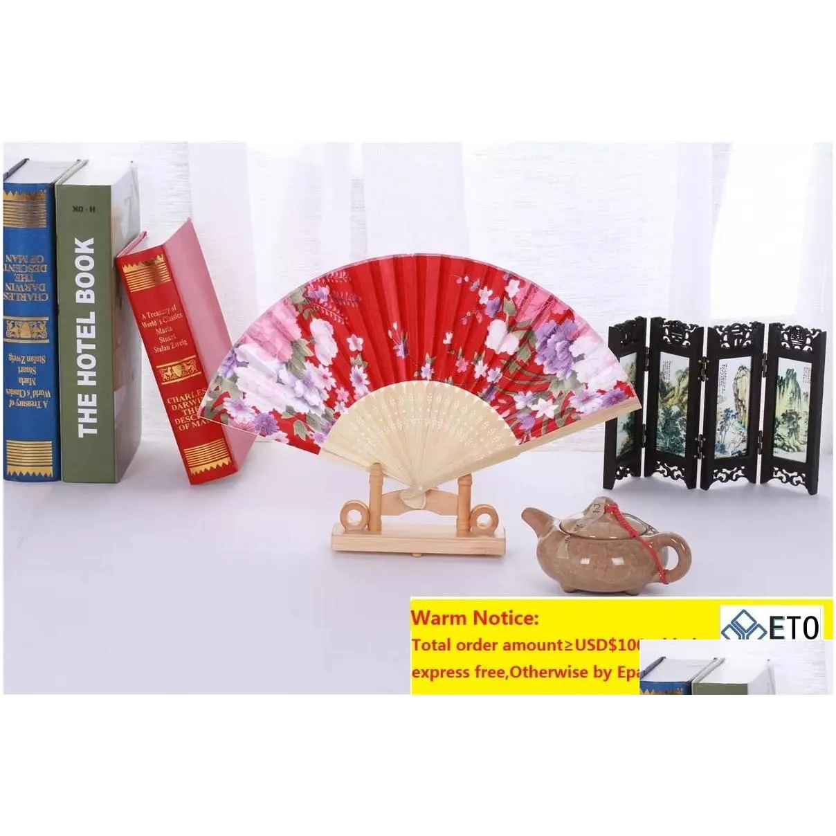 classical chinese style fabric fan silk folding bamboo hand held fans wedding birthday party favors gifts