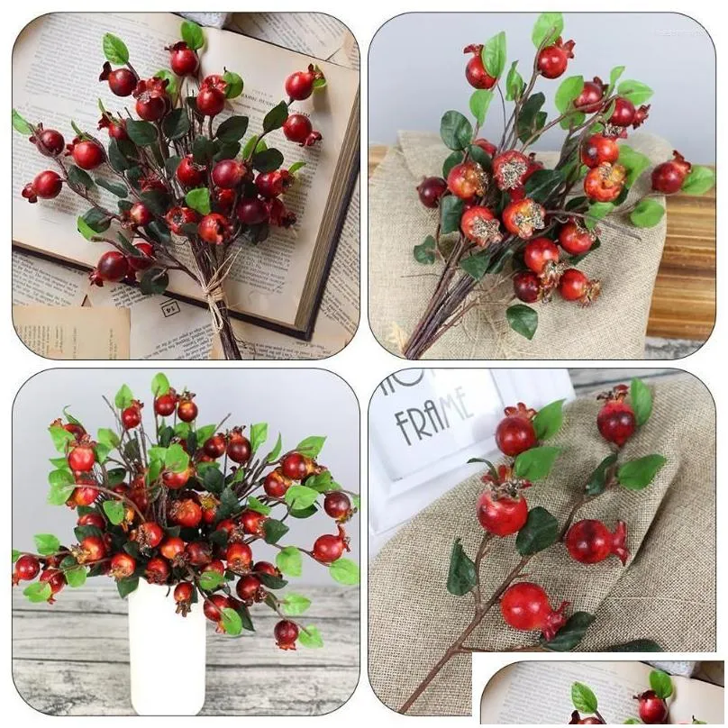 party decoration 2pcs artificial pomegranate branches lifelike tree diy decor christmas home table wreath