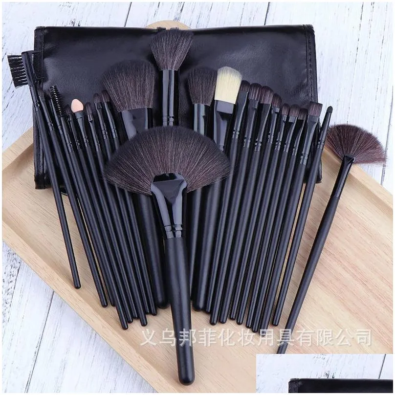 High Quality 24pcs Set Wooden Goat hair makeup brushes Professional make up brushes Home use Eyeliner Foundation Eyeshadow Brush